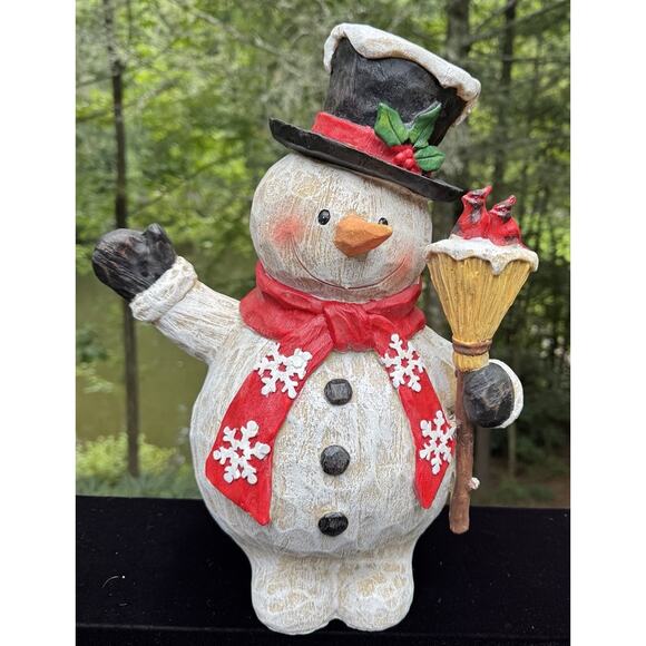 Adorable 15” Christmas Snowman With Red Bird Cardinal Standing Figurine - Picture 1 of 9